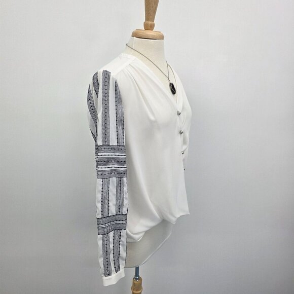 Etcetera Womens Long Sleeve Boho Surplice Blouse Top White Size 10 Button Front - Picture 2 of 14